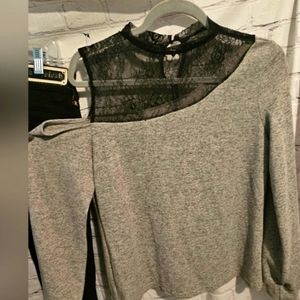 Lace cut out shoulder shirt